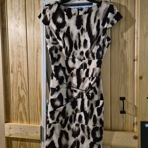 Alyx Black and Cream Animal Print Midi Dress